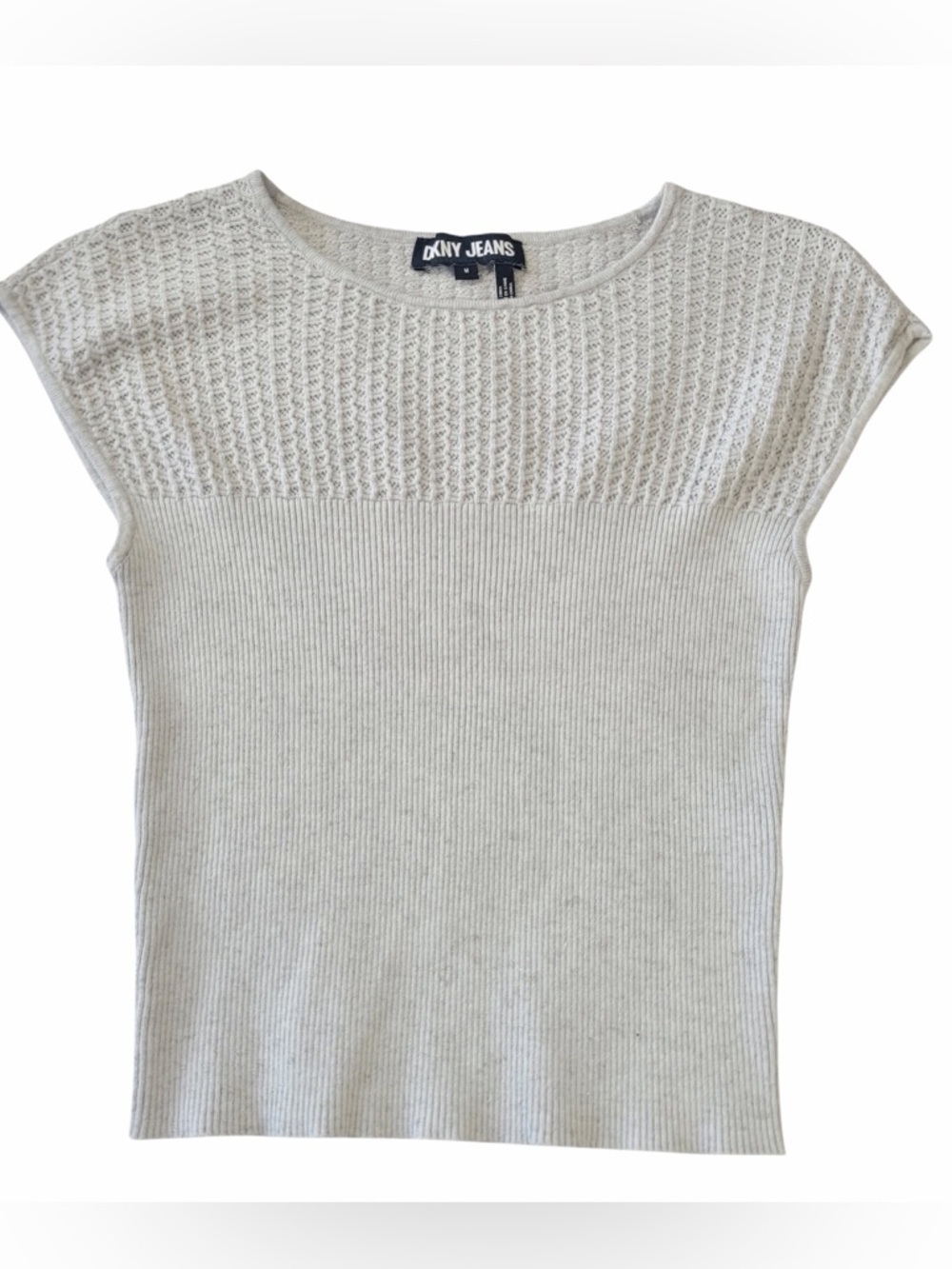 ✅ DKNY light gray Textured Knit Short Sleeve Sweater top size M